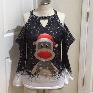 Christmas Cold shoulder Top/Blouse New!